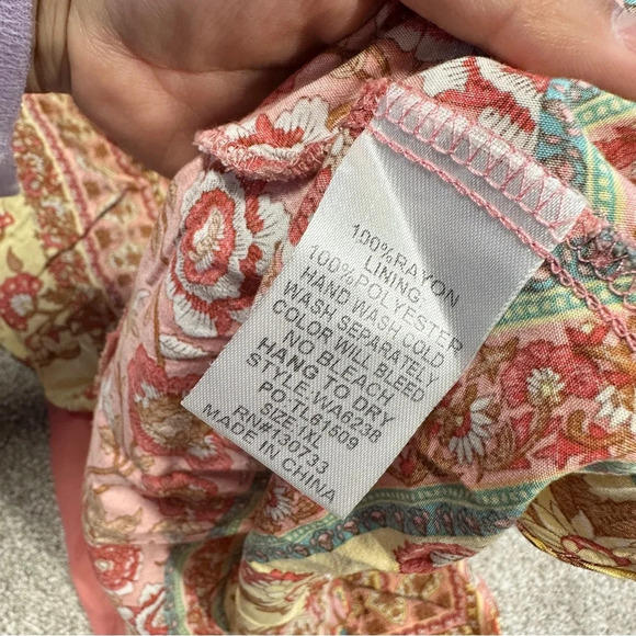 Umgee Floral Border Print Layered Mini Dress Boho Gypsy Rose Pink Plus Size 1X - Picture 13 of 15